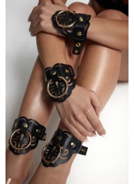 Черные кожаные оковы с резными узорами и клепками - Crazy Handmade - купить с доставкой в Южно-Сахалинске