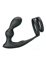 Черный вибростимулятор простаты с фиксацией кольцами - Baile - в Южно-Сахалинске купить с доставкой