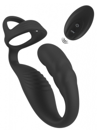 Черное эрекционное кольцо со стимуляцией промежности и анальной пробкой Cock Ring with RC Prostate Plug - Orion - в Южно-Сахалинске купить с доставкой