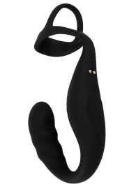 Черное эрекционное кольцо со стимуляцией промежности и анальной пробкой Cock Ring with RC Prostate Plug - Orion - в Южно-Сахалинске купить с доставкой