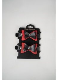 Черно-красные кожаные наручники с бантиками - Crazy Handmade - купить с доставкой в Южно-Сахалинске