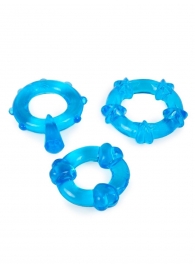 Набор из 3 синих эрекционных колец с различным рельефом - Erowoman-Eroman - в Южно-Сахалинске купить с доставкой