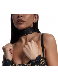 Черный ажурный чокер с золотистой фурнитурой - Crazy Handmade - купить с доставкой в Южно-Сахалинске