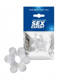 Прозрачное эрекционное кольцо с 6 стимулирующими шариками - Sex Expert - в Южно-Сахалинске купить с доставкой