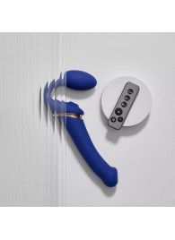 Синий безремневой страпон Multi Orgasm Bendable Strap-On size XL с клиторальной стимуляцией - Strap-on-me - купить с доставкой в Южно-Сахалинске