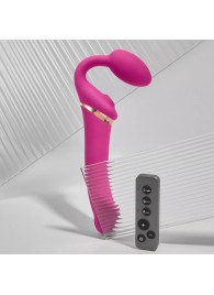 Ярко-розовый безремневой страпон Multi Orgasm Bendable Strap-On size XL с клиторальной стимуляцией - Strap-on-me - купить с доставкой в Южно-Сахалинске