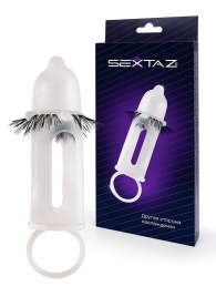 Эластичная насадка на пенис с подхватом мошонки и стимулирующими «ресничками» - Sextaz - в Южно-Сахалинске купить с доставкой