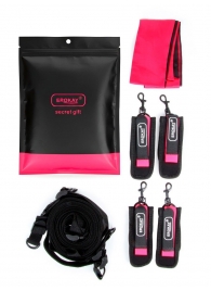 Черно-розовый эротический набор: фиксатор, оковы, наручники, повязка - Erokay - купить с доставкой в Южно-Сахалинске