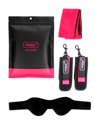 Черно-розовый эротический набор: маска, наручники и повязка - Erokay - купить с доставкой в Южно-Сахалинске