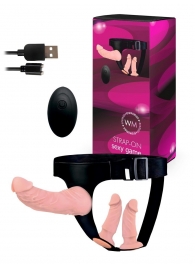 Женский страпон с 3 насадками и вибрацией - Erowoman-Eroman - купить с доставкой в Южно-Сахалинске