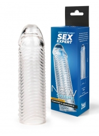 Прозрачная закрытая насадка на пенис с ребрышками - 16 см. - Sex Expert - в Южно-Сахалинске купить с доставкой