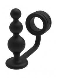 Черное эрекционное кольцо с анальной елочкой Cockring With Beaded Anal Plug - Dream Toys - в Южно-Сахалинске купить с доставкой