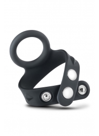 Черное эрекционное кольцо с подхватом мошонки на кнопках VS6 - Blush Novelties - в Южно-Сахалинске купить с доставкой