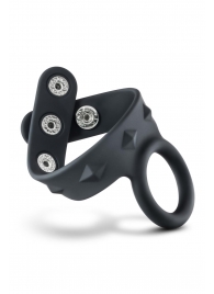 Черное эрекционное кольцо с подхватом мошонки на кнопках VS6 - Blush Novelties - в Южно-Сахалинске купить с доставкой