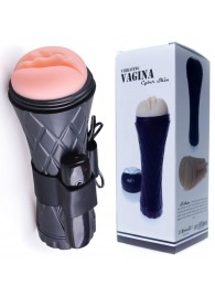 Телесный мастурбатор-вагина в черной колбе с вибрацией - Boys of Toys - в Южно-Сахалинске купить с доставкой