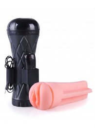 Телесный мастурбатор-вагина в черной колбе с вибрацией - Boys of Toys - в Южно-Сахалинске купить с доставкой