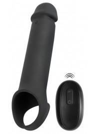 Черная вибронасадка для пениса с хомутом для мошонки и пультом ДУ Remote Controlled Penis Extension - Orion - в Южно-Сахалинске купить с доставкой