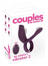 Фиолетовая насадка на член с клиторальным отростком и пультом ДУ RC Couple’s Vibrator 2 - Orion - в Южно-Сахалинске купить с доставкой