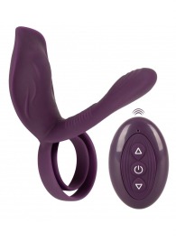 Фиолетовая насадка на член с клиторальным отростком и пультом ДУ RC Couple’s Vibrator 2 - Orion - в Южно-Сахалинске купить с доставкой