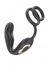 Черная анальная пробка с вращением и эрекционными кольцами - Ibiza - в Южно-Сахалинске купить с доставкой