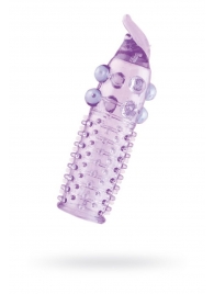 Гелевая фиолетовая насадка с шариками, шипами и усиком - 11 см. - Toyfa Basic - в Южно-Сахалинске купить с доставкой