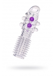 Гелевая прозрачная насадка с шариками и шипами - 14 см. - Toyfa Basic - в Южно-Сахалинске купить с доставкой