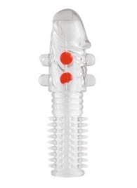 Гелевая прозрачная насадка с шариками и шипами - 14 см. - Toyfa Basic - в Южно-Сахалинске купить с доставкой