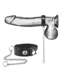 Утяжка на пенис с поводком Snap Cock Ring With 12  Leash - BlueLine - купить с доставкой в Южно-Сахалинске