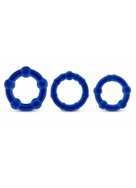 Набор из 3 синих эрекционных колец Stay Hard Beaded Cockrings - Blush Novelties - в Южно-Сахалинске купить с доставкой