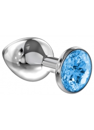Большая серебристая анальная пробка Diamond Light blue Sparkle Large с голубым кристаллом - 8 см. - Lola Games - купить с доставкой в Южно-Сахалинске