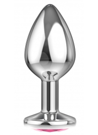 Большая серебристая анальная пробка Diamond Pink Sparkle Large с розовым кристаллом - 8 см. - Lola Games - купить с доставкой в Южно-Сахалинске