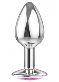 Малая серебристая анальная пробка Diamond Pink Sparkle Small с розовым кристаллом - 7 см. - Lola Games - купить с доставкой в Южно-Сахалинске