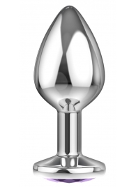 Малая серебристая анальная пробка Diamond Purple Sparkle Small с фиолетовым кристаллом - 7 см. - Lola Games - купить с доставкой в Южно-Сахалинске