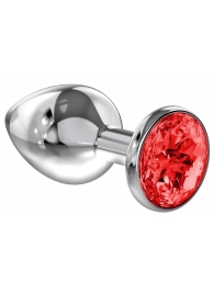 Большая серебристая анальная пробка Diamond Red Sparkle Large с красным кристаллом - 8 см. - Lola Games - купить с доставкой в Южно-Сахалинске