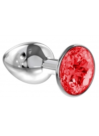Малая серебристая анальная пробка Diamond Red Sparkle Small с красным кристаллом - 7 см. - Lola Games - купить с доставкой в Южно-Сахалинске