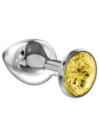 Большая серебристая анальная пробка Diamond Yellow Sparkle Large с жёлтым кристаллом - 8 см. - Lola Games - купить с доставкой в Южно-Сахалинске