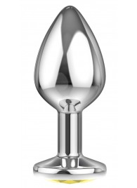 Малая серебристая анальная пробка Diamond Yellow Sparkle Small с жёлтым кристаллом - 7 см. - Lola Games - купить с доставкой в Южно-Сахалинске