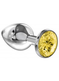 Малая серебристая анальная пробка Diamond Yellow Sparkle Small с жёлтым кристаллом - 7 см. - Lola Games - купить с доставкой в Южно-Сахалинске