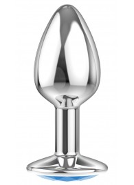 Малая серебристая анальная пробка Diamond Light blue Sparkle Small с голубым кристаллом - 7 см. - Lola Games - купить с доставкой в Южно-Сахалинске