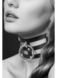 Чёрный тройной чокер с большим кольцом - Bijoux Pour Toi - купить с доставкой в Южно-Сахалинске
