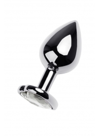 Серебристая анальная пробка с прозрачным кристаллом-сердцем - 8 см. - ToyFa - купить с доставкой в Южно-Сахалинске