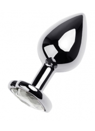 Серебристая анальная пробка с прозрачным кристаллом-сердцем - 8 см. - ToyFa - купить с доставкой в Южно-Сахалинске