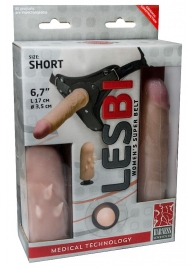 Телесный поясной страпон LESBI с вагинальной пробкой - 17 см. - LOVETOY (А-Полимер) - купить с доставкой в Южно-Сахалинске