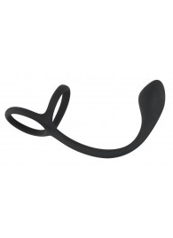 Эрекционное кольцо с утяжкой на мошонку и анальным плаг Black Velvets - Orion - в Южно-Сахалинске купить с доставкой