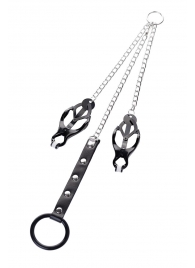 Черно-серебристые зажимы для сосков с кольцом для пениса TOYFA Metal - ToyFa - купить с доставкой в Южно-Сахалинске