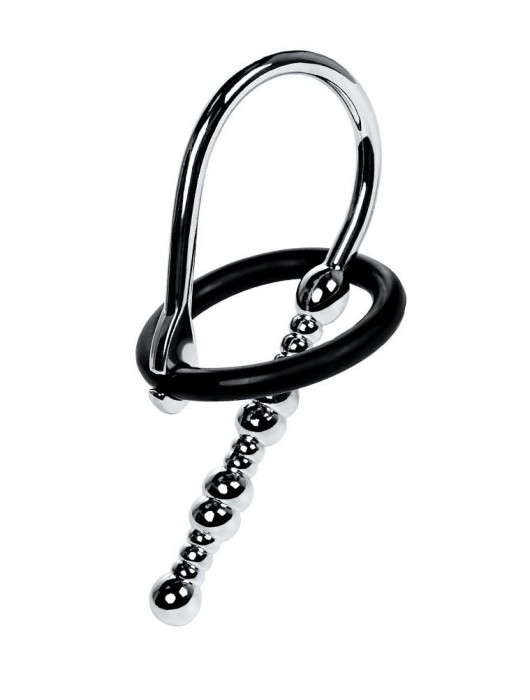 Серебристый уретральный плаг-бусины TOYFA Metal с мягким фиксириющим кольцом - ToyFa - купить с доставкой в Южно-Сахалинске