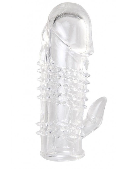Прозрачная гелевая насадка с шипами и клиторальным отростком - 13 см. - Toyfa Basic - в Южно-Сахалинске купить с доставкой