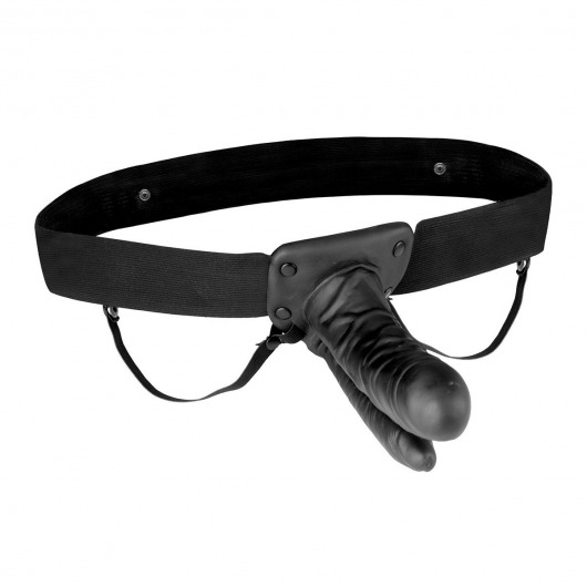 Полый страпон с двумя отростками и вибрацией Unisex Vibrating Hollow Strap-On Double Penetrating Dildo - 17,8 см. - Lux Fetish - купить с доставкой в Южно-Сахалинске