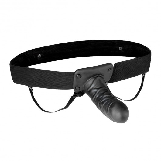 Чёрный полый страпон с вибрацией Unisex Vibrating Hollow Strap-On - 14 см. - Lux Fetish - купить с доставкой в Южно-Сахалинске
