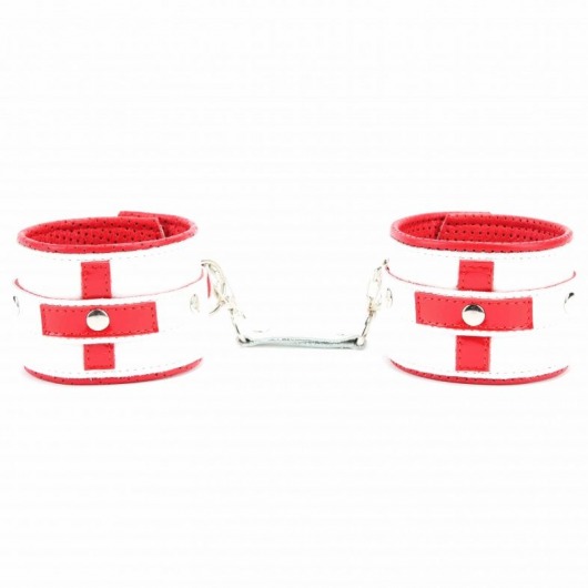 Бело-красные кожаные наручники для медсестры - БДСМ Арсенал - купить с доставкой в Южно-Сахалинске